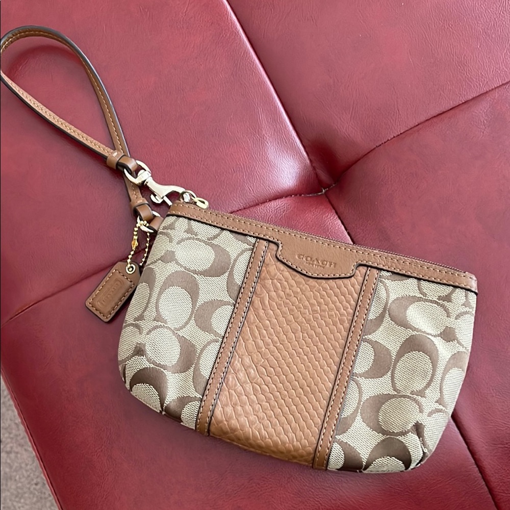 Coach Tan and Brown Signature Clutch